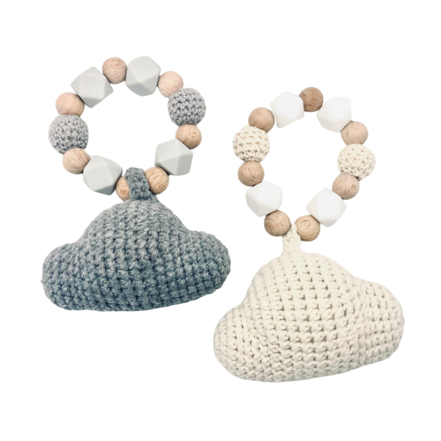 Crochet Cloud, Wood and Silicone Bead Teether