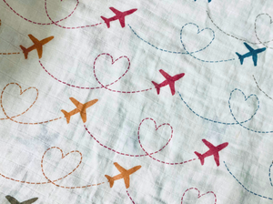I Love Airplanes Muslin Swaddle Blanket (Multicolour)