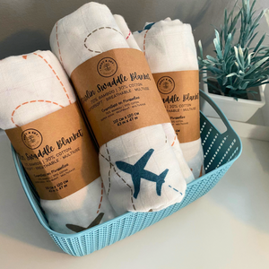 I Love Airplanes Muslin Swaddle Blanket (Multicolour)