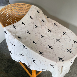 I Love Airplanes Muslin Swaddle Blanket (Black & White)